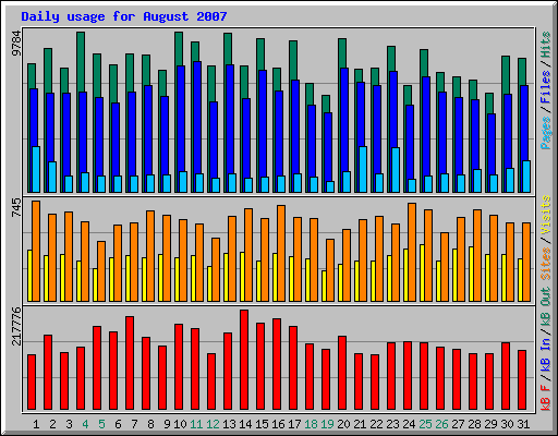 Daily usage for August 2007