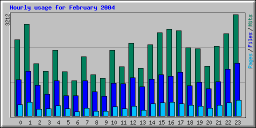 Hourly usage for February 2004