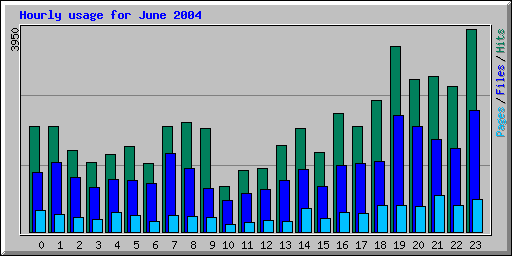 Hourly usage for June 2004